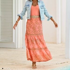 Boston Proper Metallic‎ Embroidered Maxi Skirt